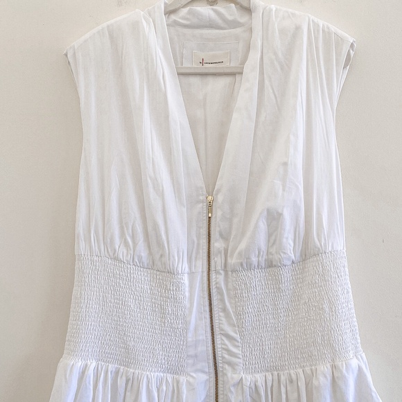 Anthropologie The Tommie Cap-Sleeve Smocked Front-Zip Shirt Dress White 2X - Picture 6 of 11